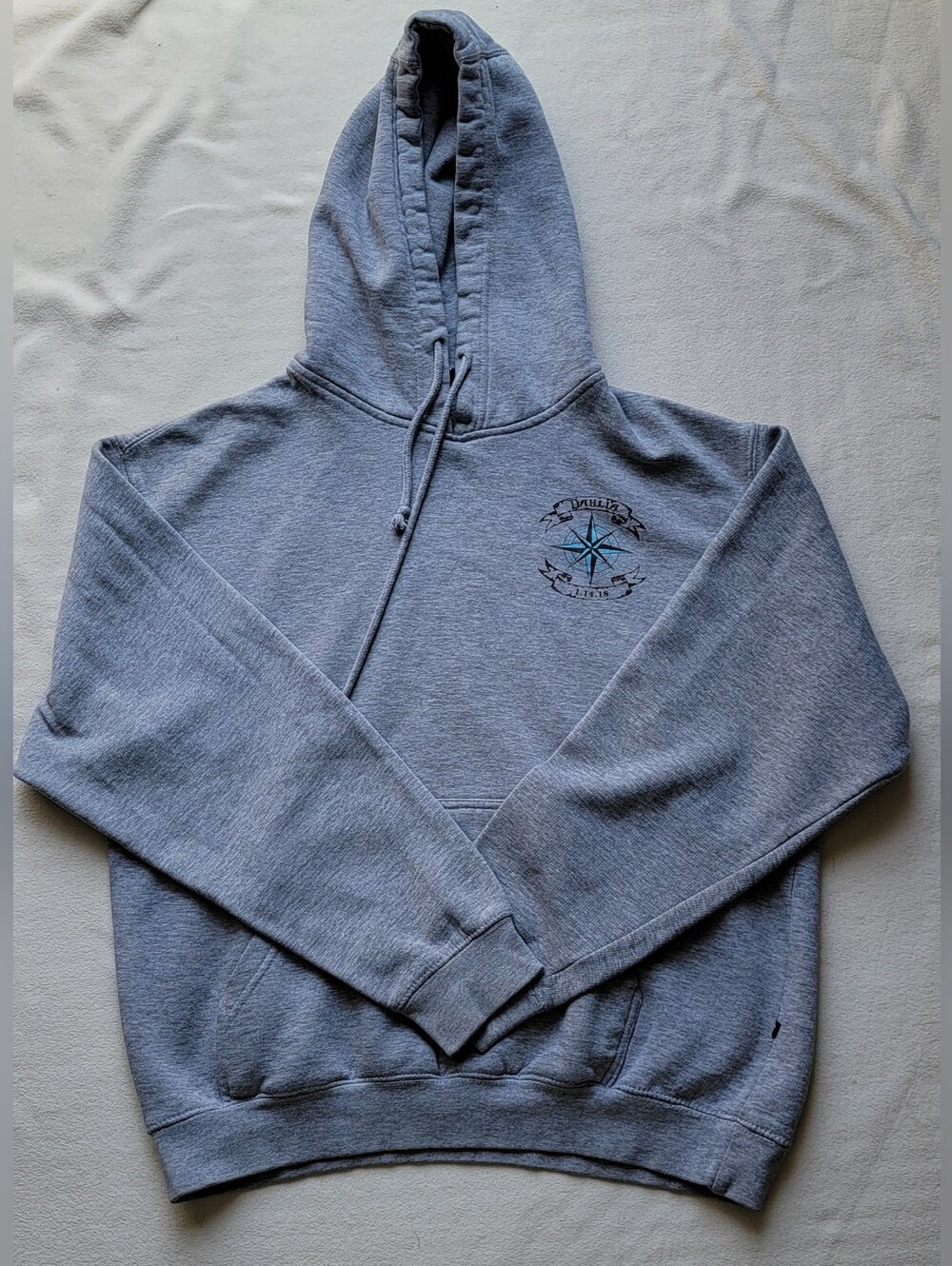 Gray Hooded Sweatshirt with Compass Graphic